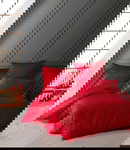 Lenjerie de pat dubla, 6 piese, 200x220 cm, 100% bumbac satinat, Saheser, Evans, rosu