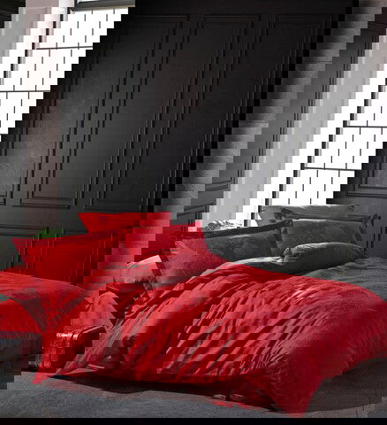 Lenjerie de pat dubla, 6 piese, 200x220 cm, 100% bumbac satinat, Saheser, Talia, rosu