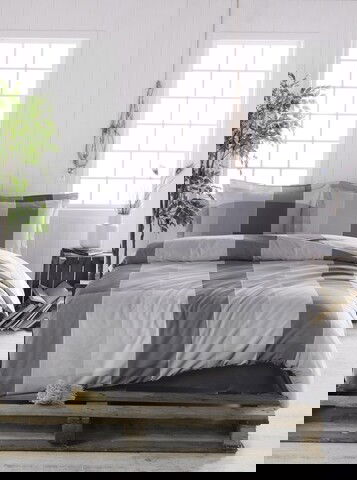 Lenjerie de pat pentru o persoana, 2 piese, 140x200 cm, 100% bumbac ranforce, Turkiz, Clark, gri