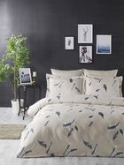 Lenjerie de pat pentru o persoana, 2 piese, 135x200 cm, 100% bumbac ranforce, Turkiz, Feather, crem