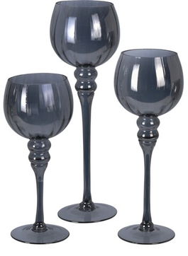 Set 3 suporturi pentru lumanari Luster, sticla, gri