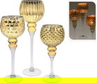 Set 3 suporturi pentru lumanari Embossment, sticla, auriu