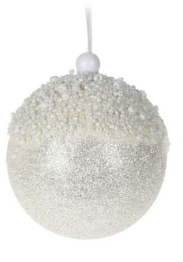 Glob Beads and glitter, Ø8 cm, polistiren, alb/argintiu