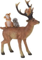 Decoratiune Reindeer w owl and squirrel, 12.5x5x17.5 cm, poliston, multicolor