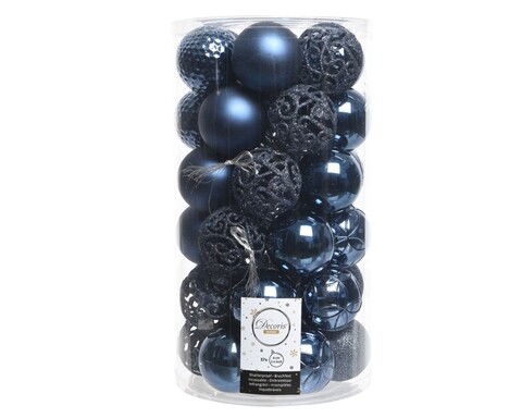 Cutie cu 37 globuri Night Blue, Decoris, Ø6 cm, plastic, albastru