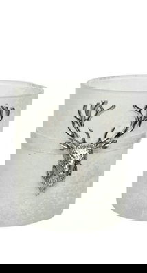 Suport pentru lumanare Deer White, Decoris, 12.5x10x18 cm, sticla, argintiu/alb