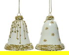 Set 2 globuri Bell, Decoris, 6.5x8 cm, sticla, alb/auriu
