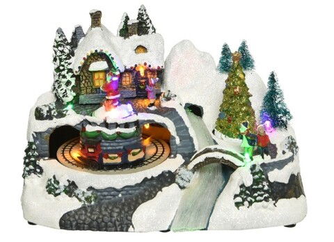 Decoratiune luminoasa House with xmas tree, Lumineo, 15x24x16 cm, plastic, multicolor