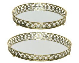 Set 2 tavi decorative Vintage, Decoris, Ø25 cm, sticla, auriu