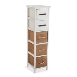 Comoda cu 5 sertare, Versa, Simply, 29 x 95 x 25 cm, lemn de paulownia, alb/maro