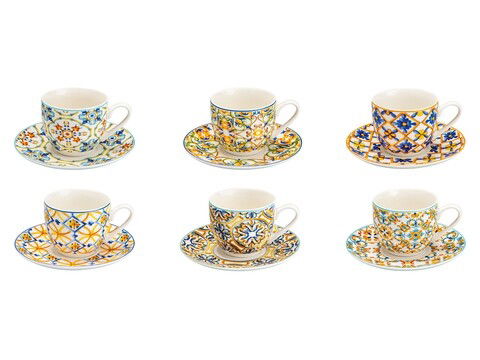 Set 6 cesti cu farfurie pentru cafea, Medicea, Brandani, 90 ml, portelan