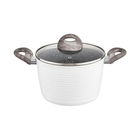 Oala inalta cu capac Wavy, Ambition, 24 cm, 6.5 litri, invelis Qualum Basic Stone Edition, aluminiu forjat, alb