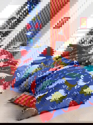 Lenjerie de pat pentru o persoana, Eponj Home, Dinazorus 143EPJ01904, 2 piese, amestec bumbac, multicolor