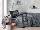 Lenjerie de pat pentru o persoana, Eponj Home, Elepante 143EPJ04250, 2 piese, amestec bumbac, antracit/alb