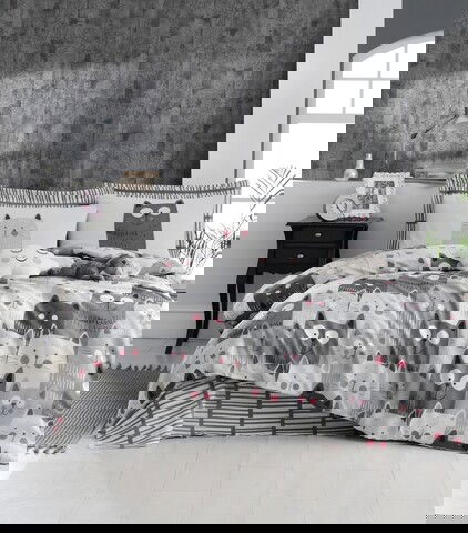 Lenjerie de pat dubla, Eponj Home, Duvarda Kediler 143EPJ21905, 3 piese, amestec bumbac, multicolor