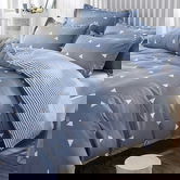Lenjerie de pat dubla king size, Eponj Home, Ucgen 143EPJ64256, 3 piese, amestec bumbac, bleu/alb