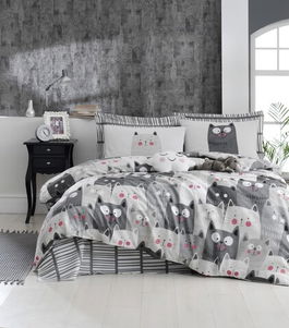 Lenjerie de pat dubla king size, Eponj Home, Duvarda Kediler 143EPJ51905, 3 piese, amestec bumbac, multicolor