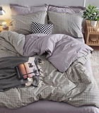 Lenjerie de pat dubla king size, Mijolnir, Monte 183MJR62606, 3 piese, bumbac ranforce, gri/alb