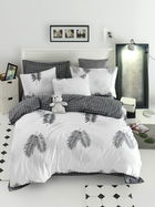 Lenjerie de pat dubla king size, Mijolnir, Pipong 183MJR68250, 3 piese, bumbac ranforce, alb/gri