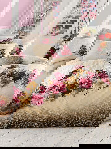 Lenjerie de pat dubla king size, Pearl Home, 172PRL68452, 3 piese, bumbac ranforce, multicolor