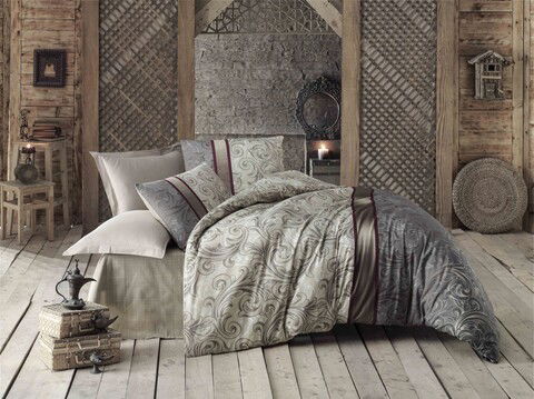 Lenjerie de pat dubla king size, Victoria, Basilisk 121VCT52495, 3 piese, amestec bumbac, multicolor