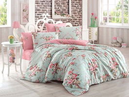 Lenjerie de pat dubla king size, Eponj Home, Alanur 143EPF41886, 3 piese, amestec bumbac, multicolor