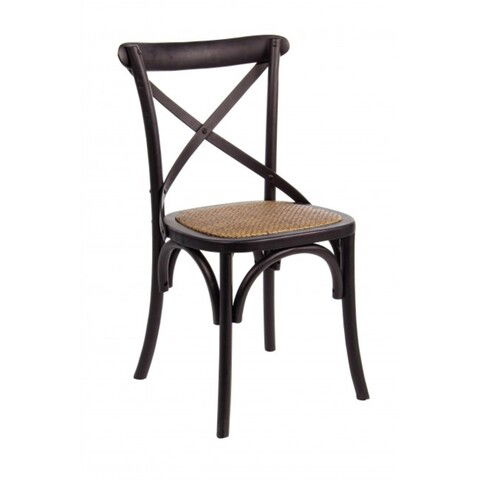 Scaun Cross, Bizzotto, 50.5x52x57 cm, lemn de ulm/ratan, negru