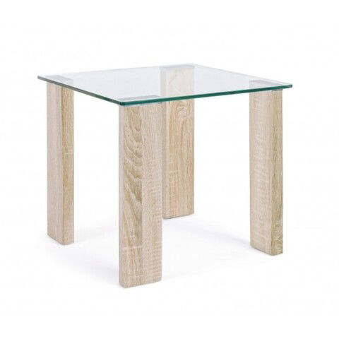 Masuta de cafea, Arley Nature, Bizzotto, 55x55x51 cm, MDF/sticla temperata