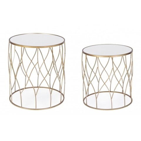 Set 2 masute de cafea, Elenor Round, Bizzotto, Ø43x46 cm, otel/sticla