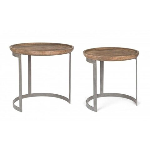 Set 2 masute de cafea, Narvik Round, Bizzotto, Ø43x43 cm, otel/lemn de mango