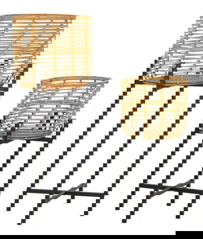 Set 2 suportui pentru ghivece Rattan, Mauro Ferretti, Ø 38x90 cm, ratan/fier, multicolor