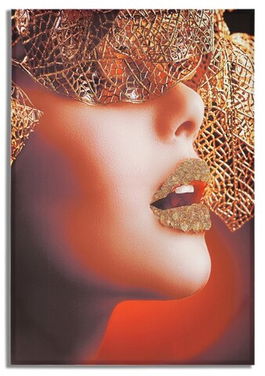 Tablou decorativ Lady Face W/Leaf, Mauro Ferretti, 80x120 cm, lemn pin/canvas imprimat