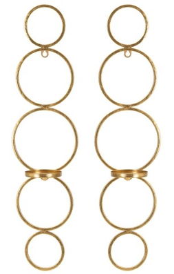 Set 2 suporturi pentru lumanare cu fixare pe perete Circly, Mauro Ferretti, 14x10.5x58.5 cm, fier, auriu