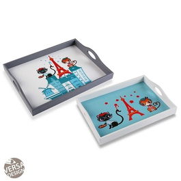 Set 2 tavi pentru servire Paris Cat, Versa, 40x30 cm, lemn