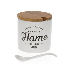 Zaharnita cu capac si lingurita Home, Versa, 8 x 8 x 8 cm, ceramica