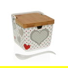 Zaharnita cu capac si lingurita Sweet Hearts, Versa, 8.8 x 8.8 x 8.5 cm, ceramica