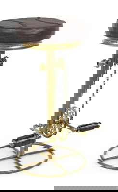 Scaun de bar Cycle, Bizzotto, piele naturala, inaltime ajustabila, Ø 42x80 cm, auriu