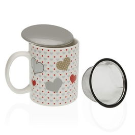 Cana cu infuzor si capac Sweet Hearts, Versa, 9.5 x 8.2 x 8 cm, ceramica