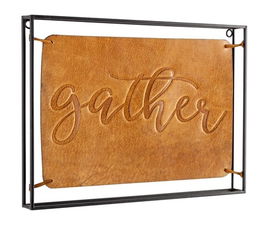 Decoratiune de perete, Bizzotto, Gather, 45 x 3.8 x32 cm, otel/piele ecologica, maro