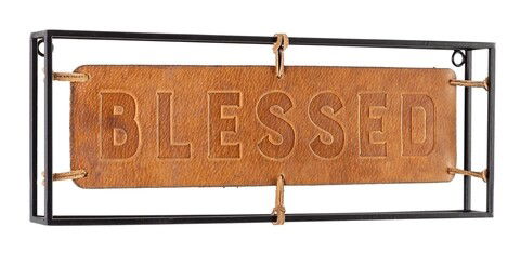 Decoratiune de perete, Blessed, 45.5 x 3.8 x 16 cm, otel/piele ecologica, maro