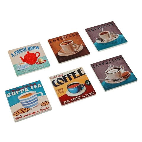 Set 6 suporturi pentru pahare Coffee, Versa, 10 x 10 cm, ceramica