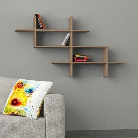 Raft pentru perete Halic, Decortie, 150x22x82 cm, cafeniu