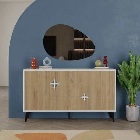 Consola, Decortie, Spark, 140 x 79.3 x 35 cm, pal melaminat, alb/stejar