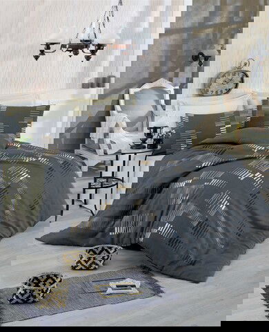 Lenjerie de pat dubla King Quilt(EU) Trace, Eponj Home, 3 piese, 240x220 cm, amestec bumbac, antracit