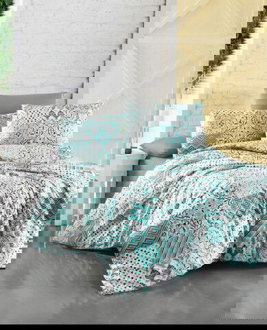 Lenjerie de pat dubla King Quilt(FR) Sleep Well, Life Style, 3 piese, 240x220 cm, bumbac ranforce, multicolor