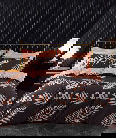 Lenjerie de pat dubla King Quilt(FR) Tropical - Brown, Mijolnir, 3 piese, 240x220 cm, bumbac ranforce, multicolor