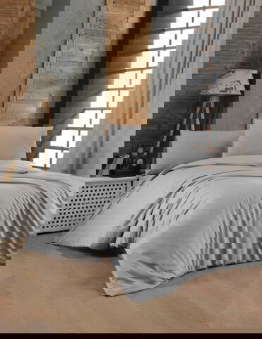 Lenjerie de pat dubla King Quilt(FR) Light Grey, Patik, 3 piese, 240x220 cm, bumbac ranforce, gri deschis