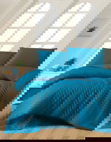 Lenjerie de pat dubla King Quilt (EU) Petrol Blue, Patik, 3 piese, 240x220 cm, bumbac ranforce, multicolor