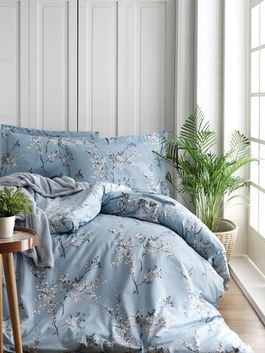 Lenjerie de pat dubla King Quilt(FR) Chicory, Türkiz, 3 piese, 240x220 cm, bumbac ranforce, albastru