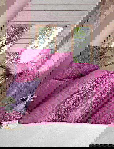 Lenjerie de pat dubla King Quilt(EU) Öykü, Victoria, 3 piese, 240x220 cm, amestec bumbac, rosu